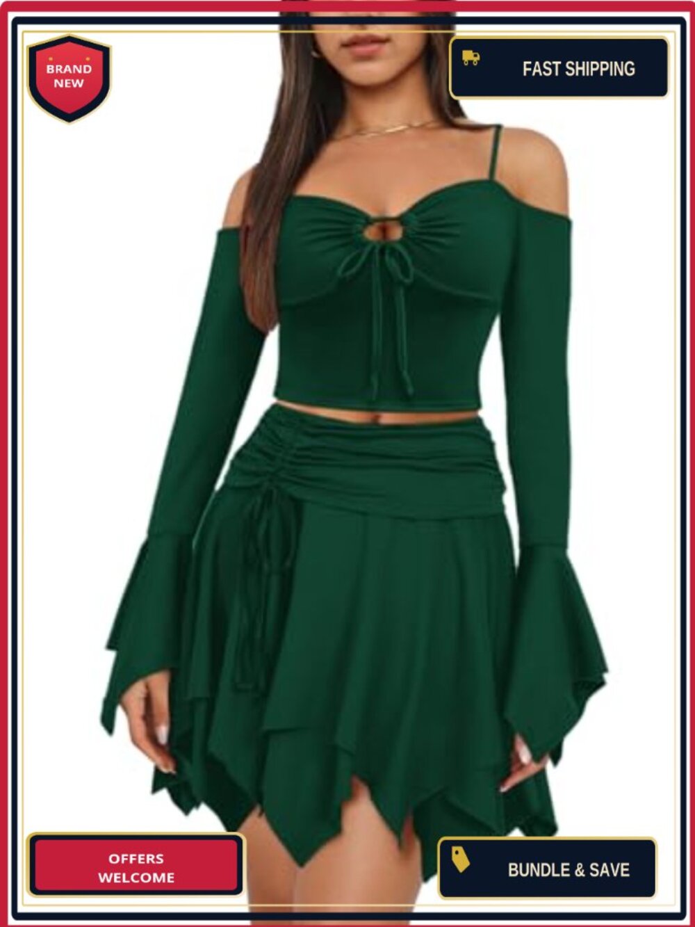 Fairy 2 Piece Skirt Set Off Shoulder Crop Top High Low Hem Halloween